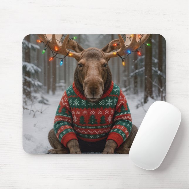 Älg som bär ful jultröja musmatta (Med mus)