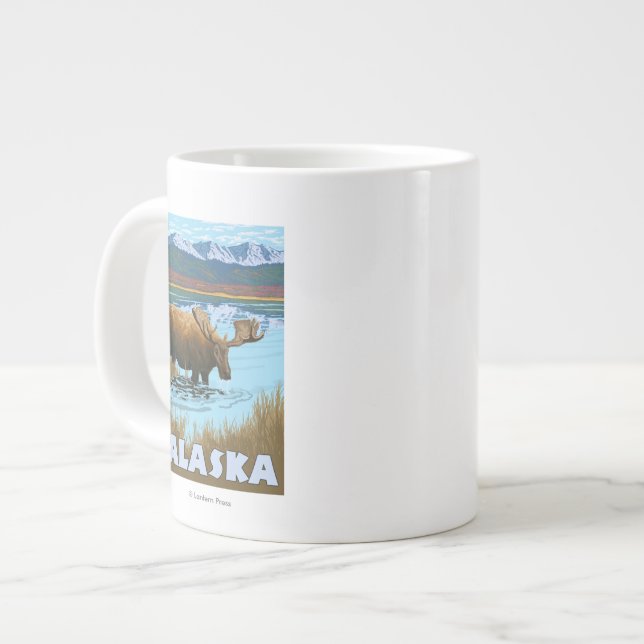 Älg som dricker vatten Vintage-resposter Jumbo Mugg (Framsida vänster)