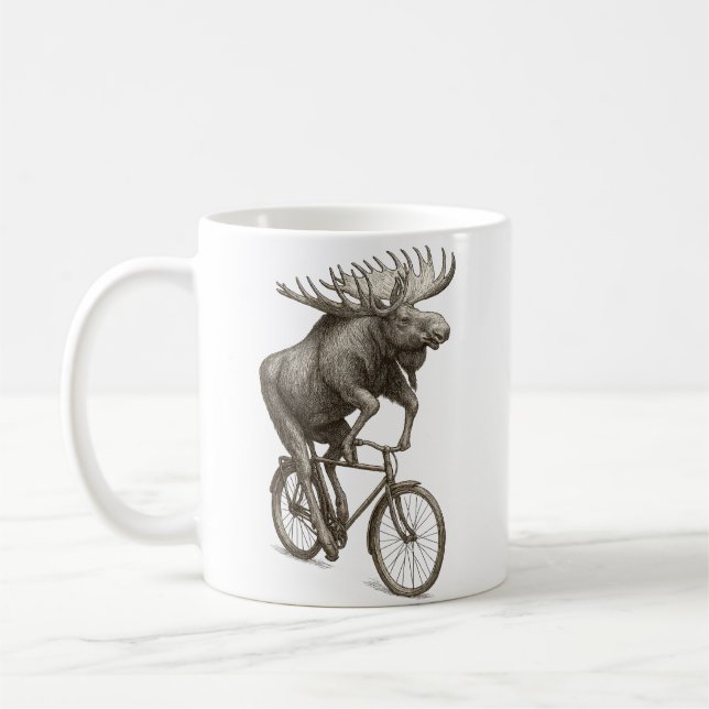 Älg som kör cykel Vintage-djurskonstälskare Kaffemugg (Vänster)