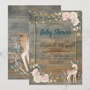 Älg strängljus, Träblommig baby shower Inbjudningar