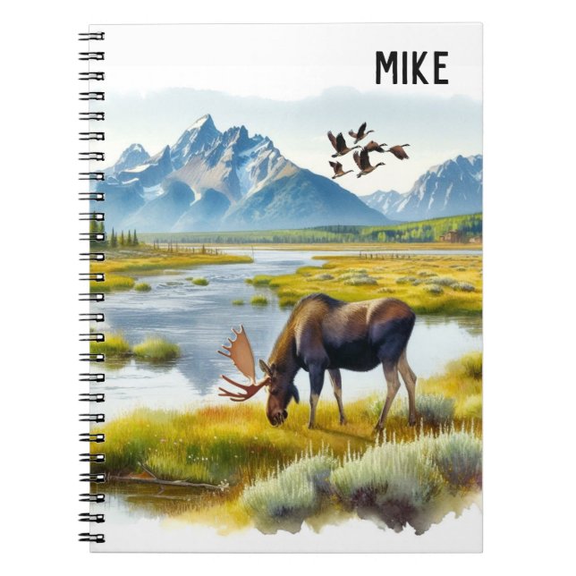 Älg Vattenfärg Ai Konst Monogram Anteckningsbok (Framsidan)