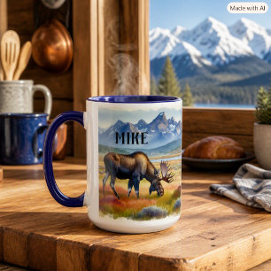 Älg Vattenfärg Anpassat Namn Kaffe Mugg