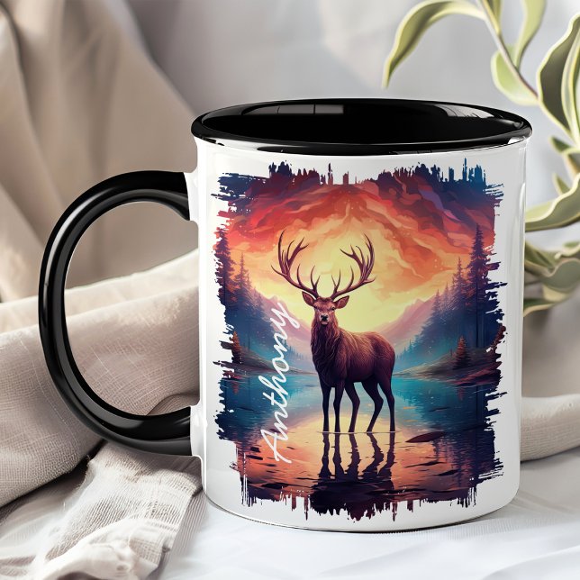 Älg vid solnedgång Mountain Lake-reflektion Mugg (Skapare uppladdad)