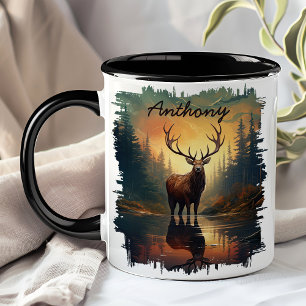 Älg vid soluppgång Skogsreflektion Mugg