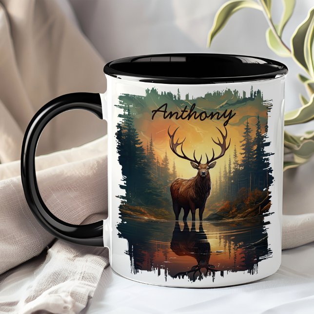 Älg vid soluppgång Skogsreflektion Mugg (Skapare uppladdad)