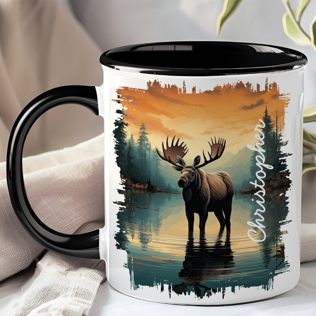 Älg vid Sunrise Lake-reflektion Mugg (Skapare uppladdad)