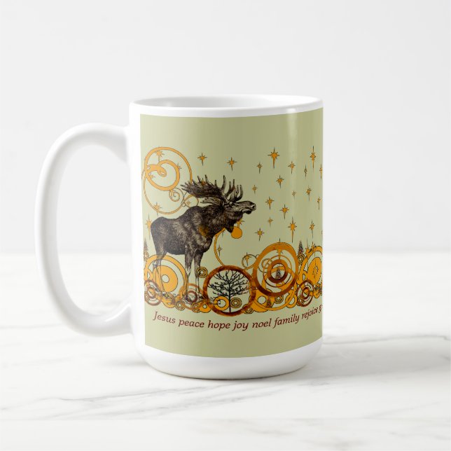 Älg Virvlar Stjärnor Måne Fred Glädje Ho Ho Ho Ste Kaffemugg (Vänster)