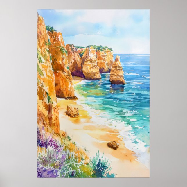 Algarve Akvarellaffisch Akvarell Vintage Poster (Framsidan)