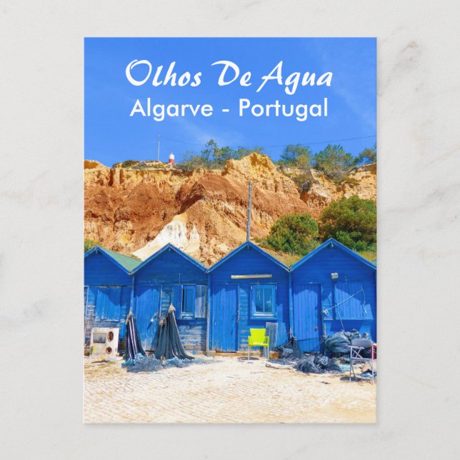 Algarve Fisherman Huts in Olhos De Agua Portugal Vykort (Framsida)