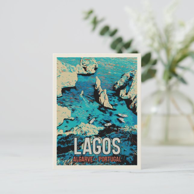 Algarve Lagos kusten Portugal resa Vykort (Stående Fram)