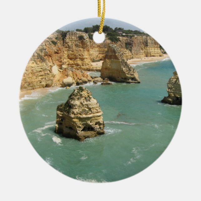 Algarve, Portugal, Benagil-stranden och klippor Julgransprydnad Keramik (Framsidan)