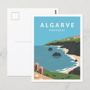 Algarve Portugal Berömd Travel Ställe Illustration Vykort