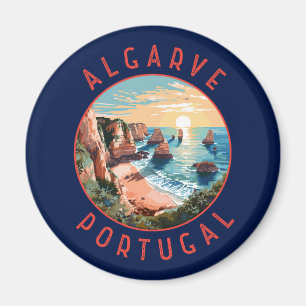 Algarve Portugal Retro Distress Circle Magnet