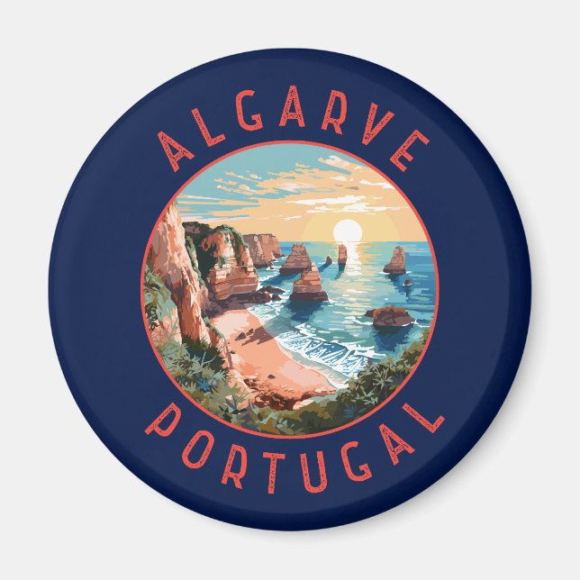 Algarve Portugal Retro Distress Circle Magnet (Framsidan)