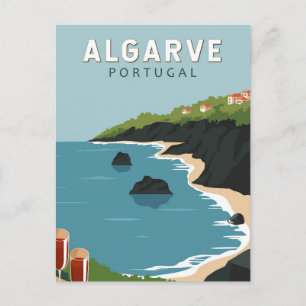 Algarve Portugal Retro Travel Art Vintage Vykort