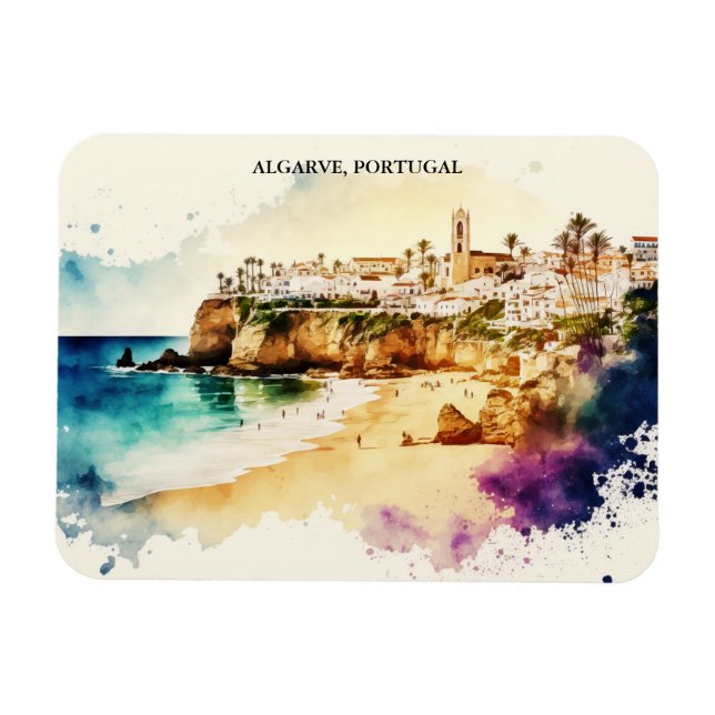 Algarve Portugal Watercolor Travel Magnet (Horisontell)