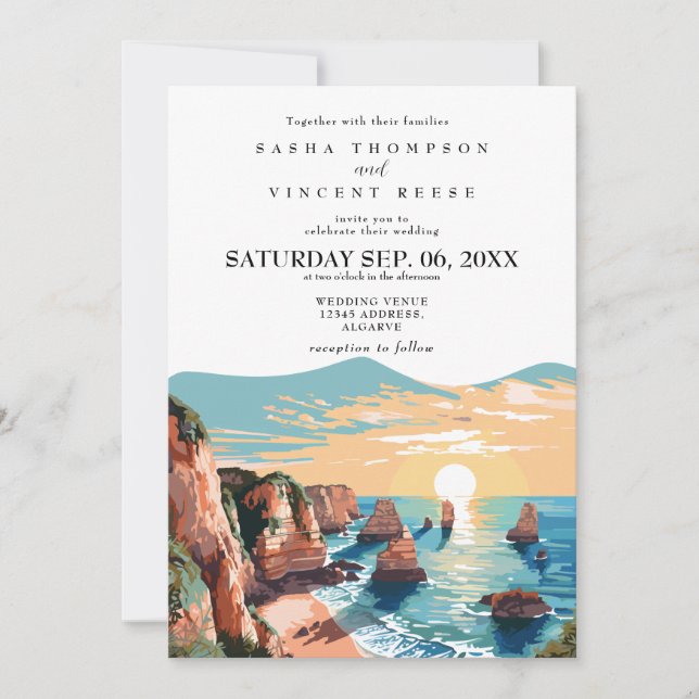 Algarve Portugal Wedding Invitation Retro Inbjudningar (Framsida)
