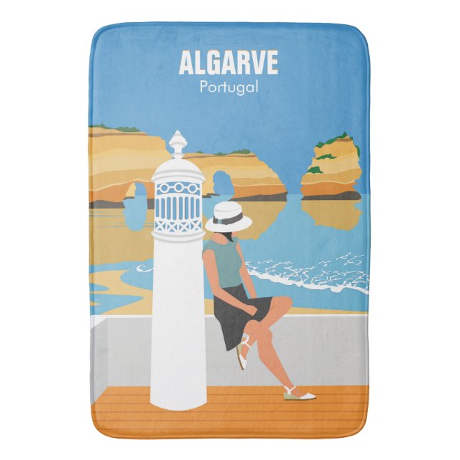 Algarve-strandflicka reser vintage stil badrumsmatta (Framsidan (Vertikal))