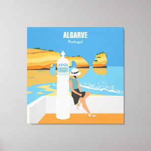 Algarve-strandflicka reser vintage stil canvastryck