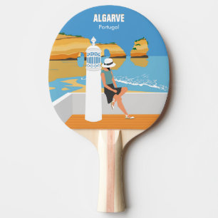 Algarve-strandflicka reser vintage stil pingisracket