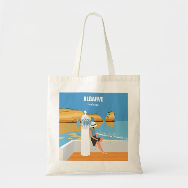 Algarve-strandflicka reser vintage stil tygkasse (Framsidan)