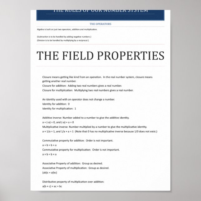 Algebraiska fältsegenskaper Poster  (Framsidan)