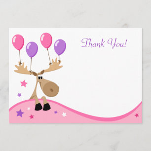 Älgen med ballonger som roligt sänker flickaktigt, tack kort