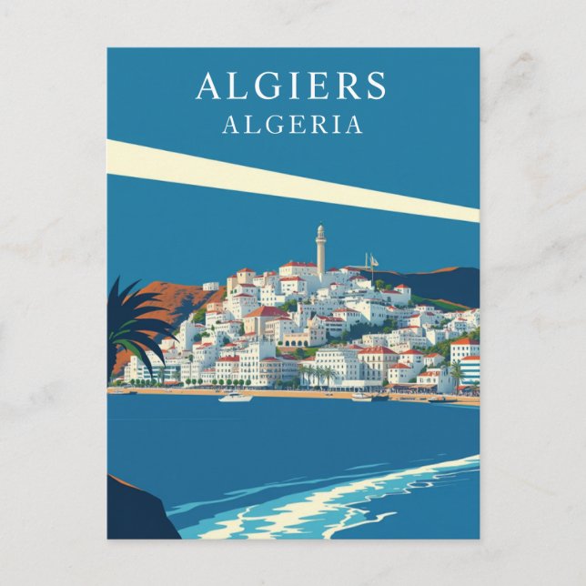 Alger, Algeriet Retro Travel Art Vykort (Framsida)