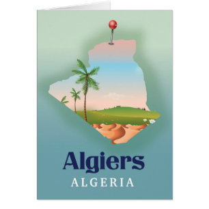Alger, algeriska reseaffisch i Karta Hälsningskort