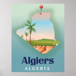Alger, algeriska reseaffisch i Karta Poster