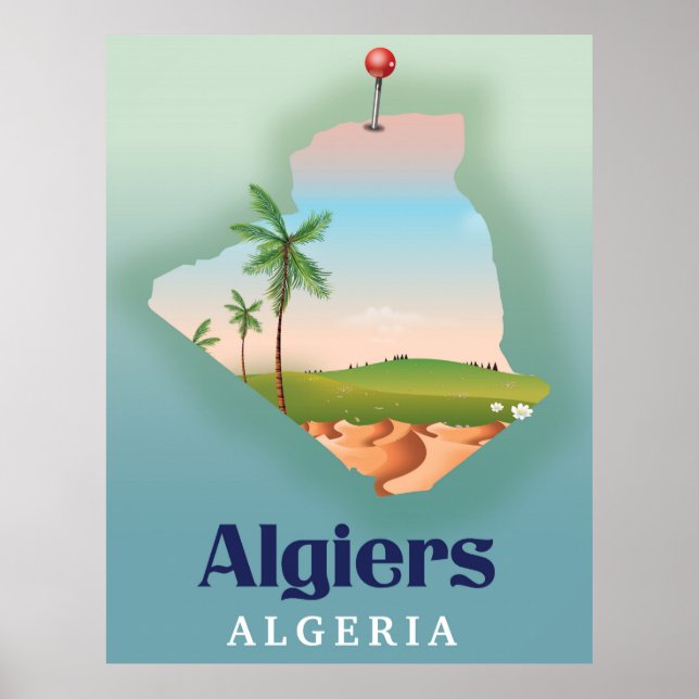 Alger, algeriska reseaffisch i Karta Poster (Framsidan)