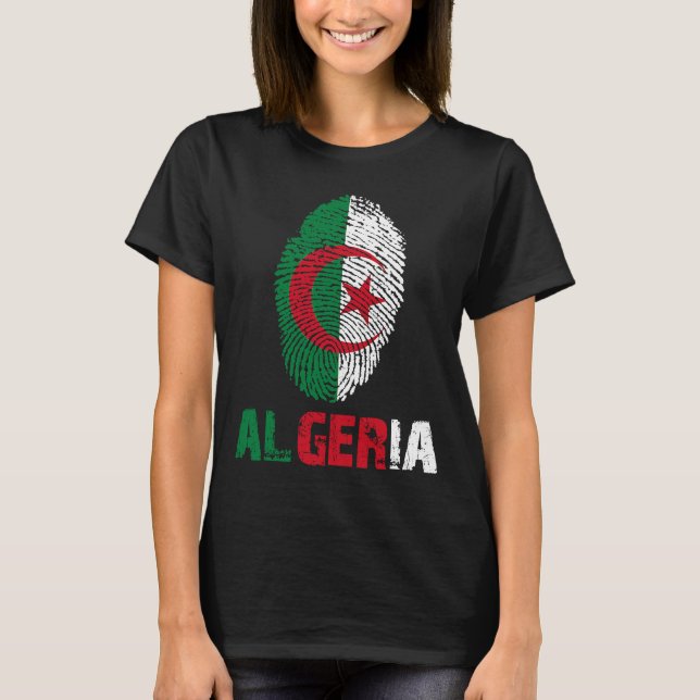 ALGERIA Finger Skriv ut Flagga I Kärlek Algeriets  T Shirt (Framsida)
