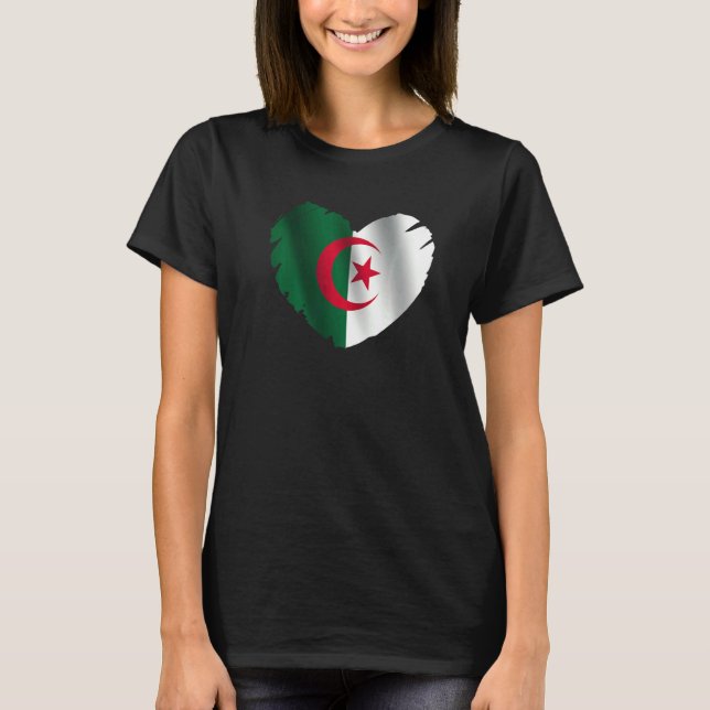 Algeria Flag On Shape Of Heart Algerian Algeria T Shirt (Framsida)