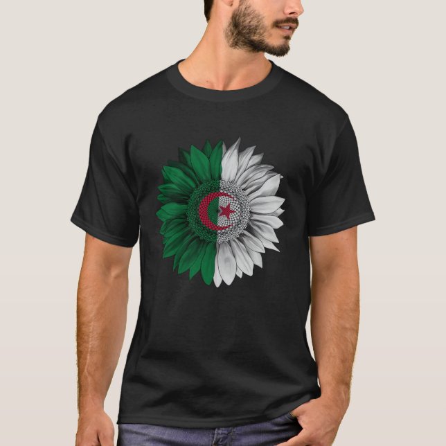 Algeria Flag Sunflower Algerian Roots Proud Patrio T Shirt (Framsida)