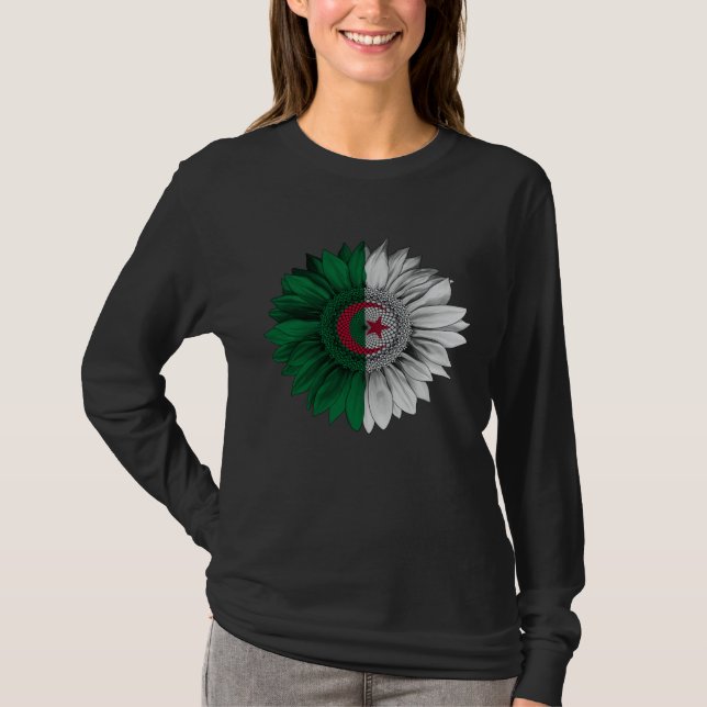 Algeria Flag Sunflower Algerian Roots Proud Patrio T Shirt (Framsida)