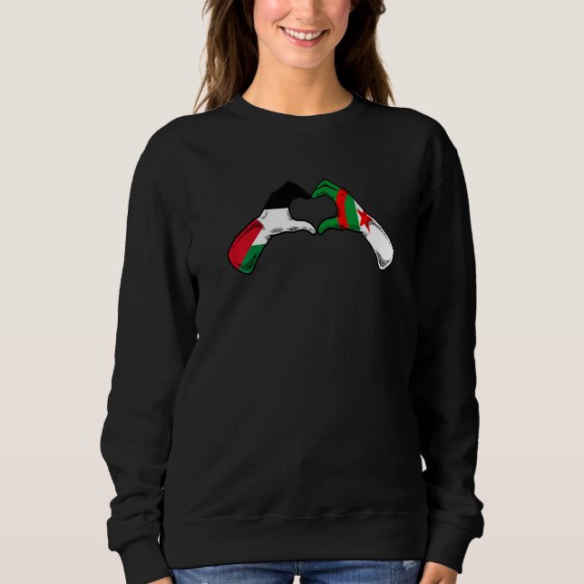 Algeria Palestine Flag  Palestinian Algerian Heart T Shirt (Framsida)