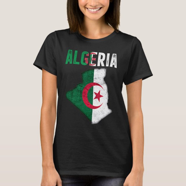 Algerian Algeria Country Map Flag T Shirt (Framsida)