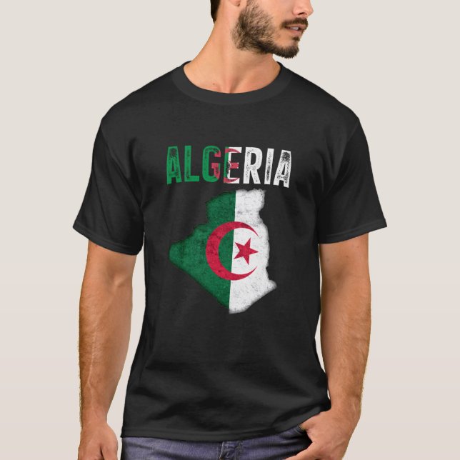 Algerian Algeria Country Map Flag T Shirt (Framsida)