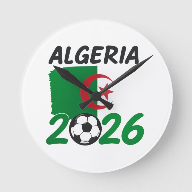 Algeriet 2026 Fotbollsfan-design med halvmåne och  Rund Klocka (Framsida)