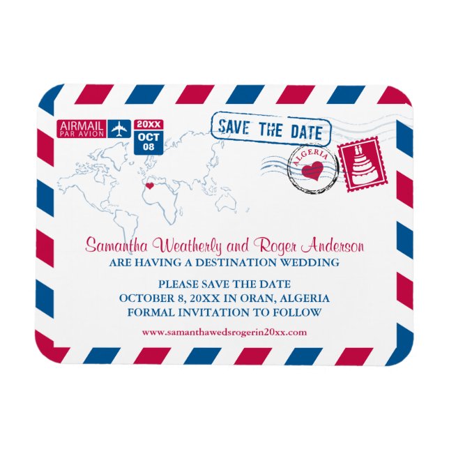 Algeriet Airmail Bröllop spara datum sz 3x4 Magnet (Horisontell)