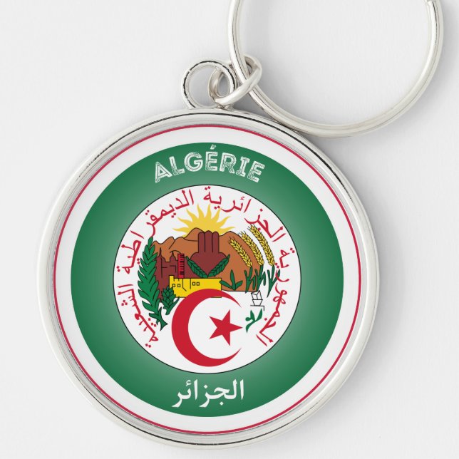 Algeriet arvsemblem rund silverfärgad nyckelring (Framsidan)