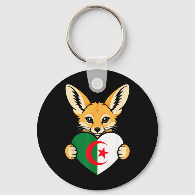 Algeriet Fennec Fox Heart Flag Grafik För Män Nyckelring (Framsida)