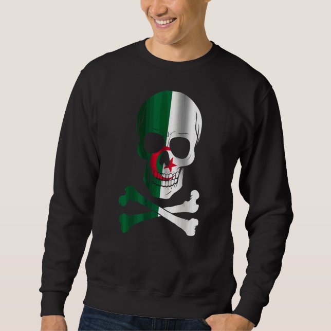 Algeriet Flagga Design Skull Flagga Algeriet Lång Ärmad Tröja (Framsida)