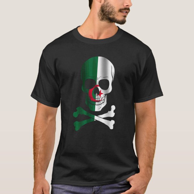 Algeriet Flagga Design Skull Flagga Algeriet T Shirt (Framsida)