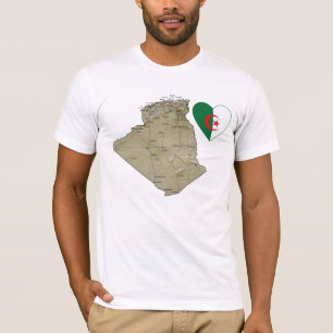 Algeriet Flagga Heart och Karta T-Shirt