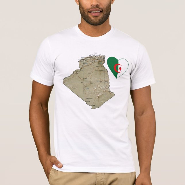 Algeriet Flagga Heart och Karta T-Shirt (Framsida)