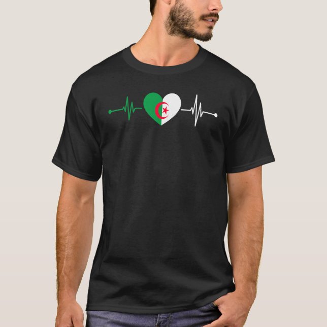 Algeriet Flagga Heartslag Det algeriska Pridet Alg T Shirt (Framsida)