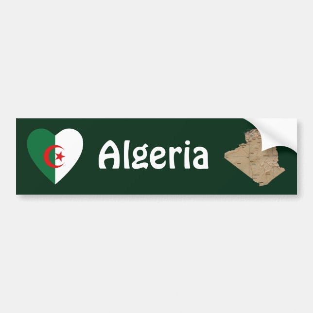 Algeriet Flagga Hjärta + Kart Dekal (Framsidan)