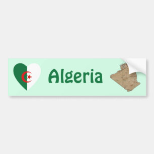 Algeriet Flagga Hjärta + Karta Bildäckslapp Bildekal