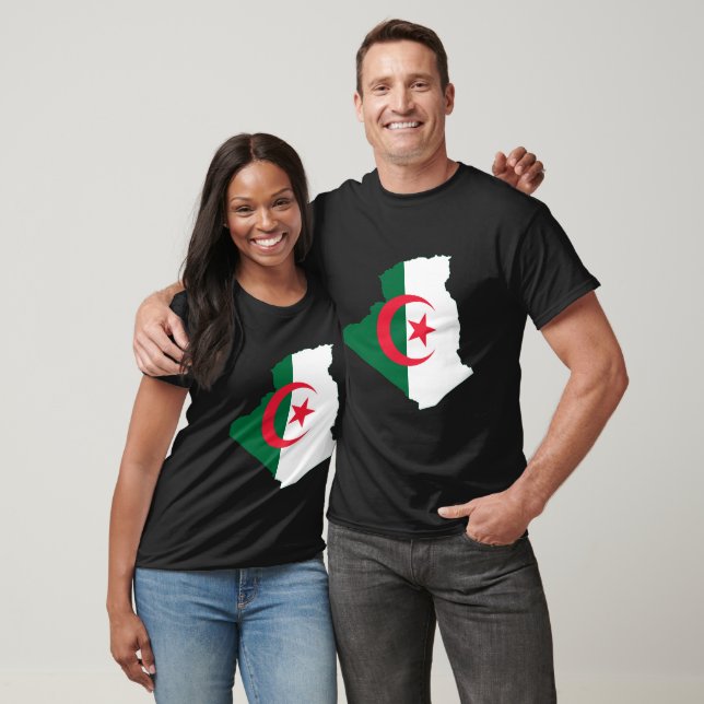 Algeriet Flagga i Land Karta T Shirt (Unisex)